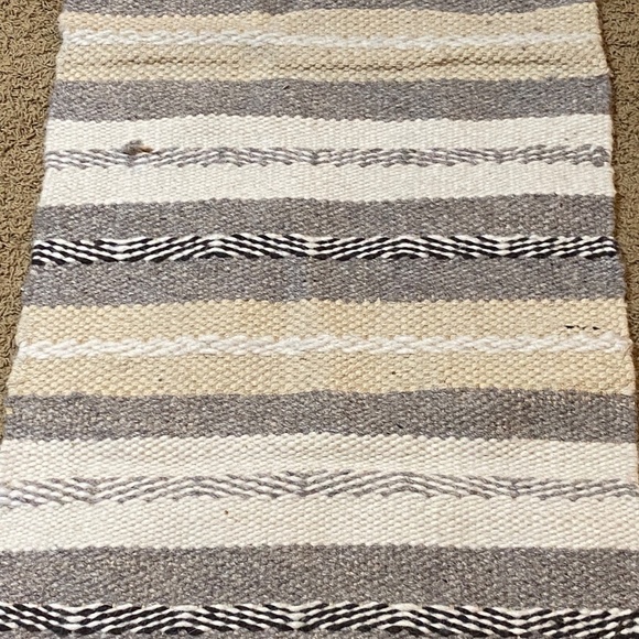 VTG Wool Hand Woven Table Runner Topper Small Rug 61 X 21 Neutral Earth Chunky - Picture 3 of 13